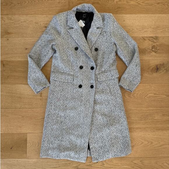 Forever 21 - Herringbone Double Breasted Coat in Gray & Black - Picture 1 of 5